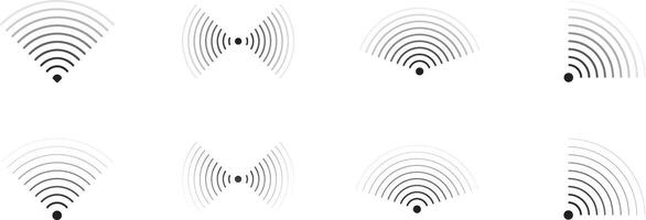 Set of radar icon. Sonar sound waves icon. Signal concentric circles. Sonar wave and echo sounding symbol isolated on transparent background. vector
