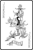 joker playing card with a black and white drawing in retro style. vector