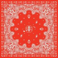 Red Bandana Print. paisley seamless pattern. pattern, flowers, hops, rice, decorative geometric line ornament. Red white pattern template. Silk neck scarf or kerchief square pattern design. vector