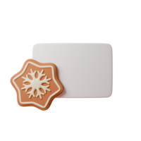 Christmas label, background with ginger star cookies and snowflake frosting. 3d render, Blank banner. Ideal for holiday cards, designs, Christmas decorations and advertisements png