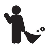 A black and white silhouette of a man sweeping up a pile of dirt vector