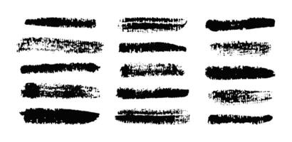 An arrangement of black brush strokes with different textures and lengths, suitable for use in graphic design, digital art, or as backgrounds in creative projects vector