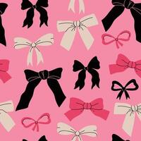 Seamless pattern with bows of different shapes on a pink background. graphics. vector