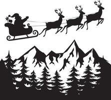 Christmas element illustration. Santa riding, hill silhouette, vector