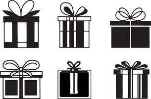 Gift boxes with ribbon icons Set. Gift box icons in Trendy Flat style. Surprising gift boxes, Gift wrapping simple black symbols sign for apps and websites on transparent background. vector