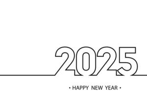 Simple 2025 outlined in black with clean lines and Happy New Year text below vector