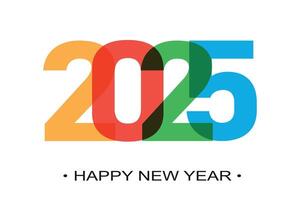 Bold 2025 in overlapping vibrant colors with a clean Happy New Year text below. vector