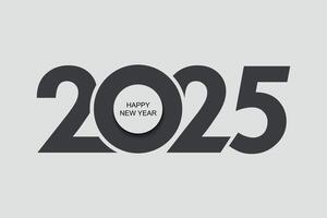 Simple 2025 in dark tones with a circular Happy New Year centerpiece on a pale background. vector