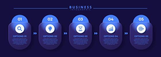 Infographic label design template featuring icons and five distinct steps. vector