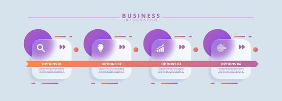Design template for infographic labels with icons and 4 options or steps. Suitable for process diagrams, presentations, workflow layouts, banners vector