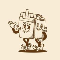 mascot character cigarette with gas lighter with retro style good for brand mascot, element design, etc vector