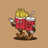 mascot food french fries and cola good for sticker, element design, mascot character, groovy character, etc vector