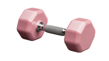 Pink hexagonal dumbbell with textured grip on transparent background png