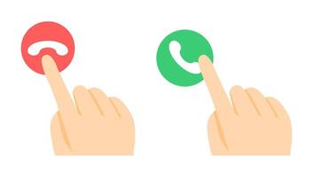 Two hands pointing at a phone and a button vector
