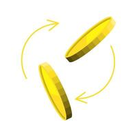 Two coins are being turned into one another vector