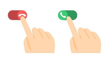 Two hands pointing to a phone button vector