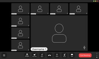A computer screen showing a conference with several people vector