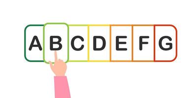A person is pointing at a letter that says abc vector