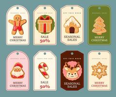 Christmas tags set with typography. Design of Xmas hanging badges. Winter holidays greeting labels vector