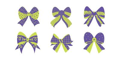 Set of isolated textured bows or ribbons in a flat style vector