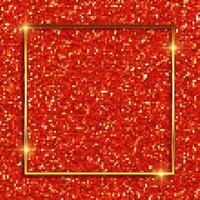 Red glitter background with metallic gold frame vector