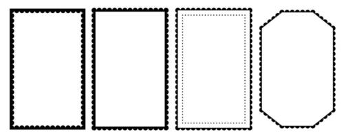 Set of groovy vintage wavy black frame border. Rectangle frill lace edge ornament. Round retro wave doodle framework design. vector
