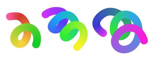 Set of shape with abstract neon gradient blend swirl line. Multicolor bright wavy line. Gradient 3d bright stroke vector