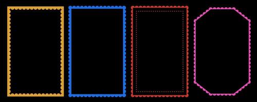 Set of groovy vintage wavy frame. Rectangle frill lace edge ornament. Round retro wave doodle framework design. vector