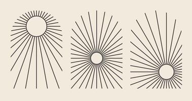 Set of outline arch with black sunbeam. Mystic simple bohemian design element. Arc vintage art deco collection vector