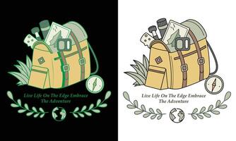 Two different designs for a backpack and a map vector
