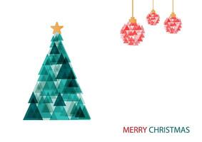 Green triangle of Christmas tree with a golden shiny star on top with red Christmas ball isolated on white background. vector