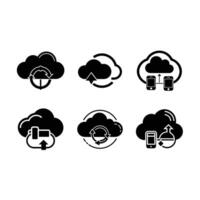Cloud Sync and Linocut Silhouette Design Illustration vector