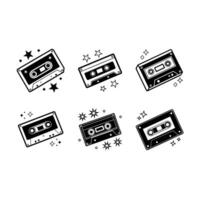 Retro Cassette Tape Party Design - and Linocut Silhouette vector
