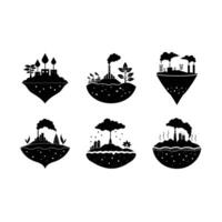 Soil Pollution and Linocut Silhouette Design vector