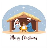 Merry Christmas, Nativity scene with Mary, Joseph and Jesus in manger vector