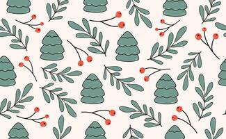 Funny Christmas seamless pattern in trendy Groovy Retro 70s y2k style. Retro style cartoon character. Cute rowan branch, Christmas tree. illustration vector