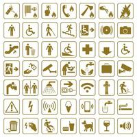 A set of basic signs used in public places. Signs for public places. Bright yellow marks. vector