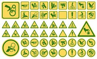Set of ISO warning signs hand crushing force. Be attentive. Hand chewing. Hand mutilation. vector