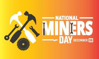 National Miners Day to celebrate on December 6th. Illustration in a stone quarry with a shovel and mining ax hammer stuck in the rock. vector