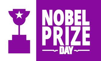 November is Illustration of the Noble Prize gold coin and the earth behind it with bold text in frame on dark brown background to commemorate Nobel Prize Day on December 10 vector