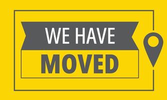 we moved icon with red local geo tag. easy search for new place for office or home and moving or relocate from the old place. abstract graphic element for simple design or store website vector
