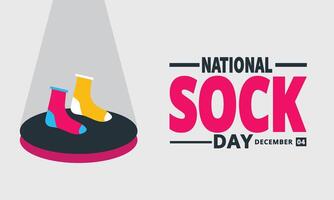 National Sock Day poster illustration. Different colored socks icon set. Template for background, banner, card. December 4 each year. Important day vector