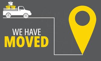 We have moved. Moving office sign. We are moving from one address to another place. Cardboard boxes. Relocation banner with place for new office location address. illustration vector