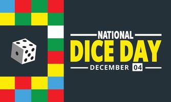 National Dice Day to celebrate on December 4th. Three black dice with bold text on white background. vector