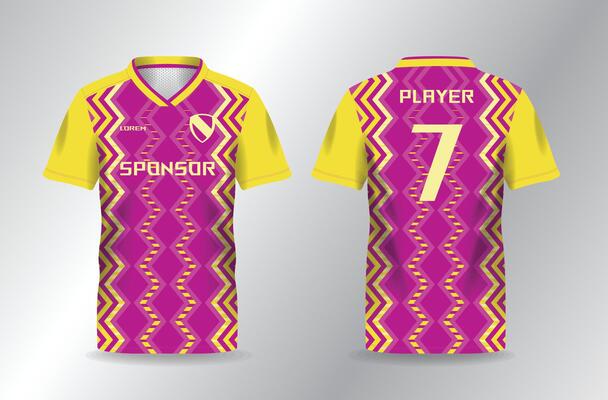 abstract zig zag pattern purple and yellow sport jersey for football and soccer shirt template