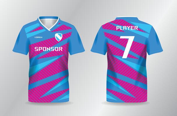 abstract zig zag blue and pink pattern sport uniform for jersey mockup template
