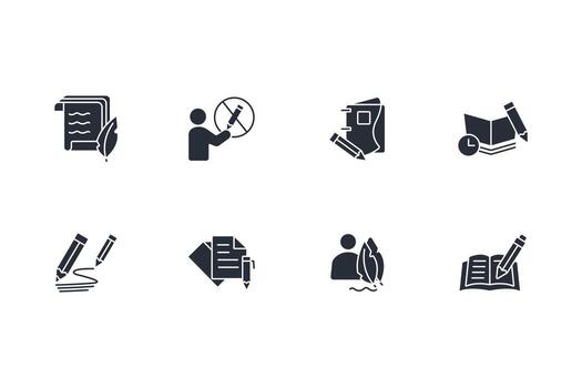 writing icon set..Editable stroke.linear style sign for use web design,logo.Symbol illustration. vector