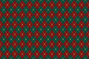 Christmas seamless plaid pattern. Traditional Scottish ornaments in green, red and yellow rhombuses. Background with rhinestones, laurels and octagonal stars. Fabric texture. illustration. vector