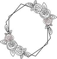 Floral patterned frame with floral elements, twigs and leaves. Hand drawn illustration in line art style for wedding invitations, cards and more. vector