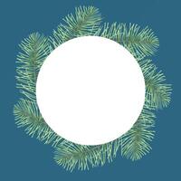 Round frame made of pine or spruce branches. Hand drawn watercolor isolated illustration. Christmas wreath on a blue background and space for text.Botanical decoration for New Year 2025 and Christmas vector